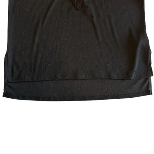 Lavender Field Lace Up Tunic Top V Neck Short Sleeve Black Casual Size S