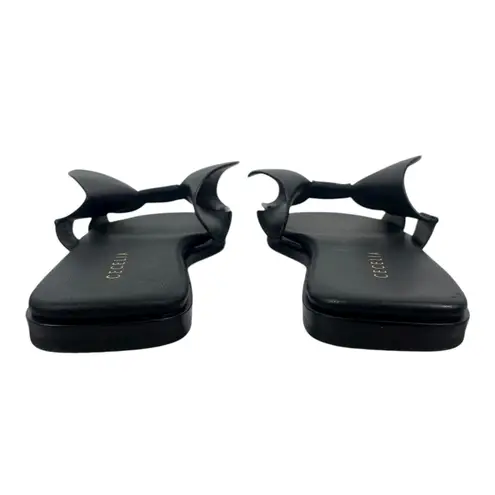 Cecelia Wendy Vamp Bow Open Toe Leather Slide Flat Sandal Black Size 6