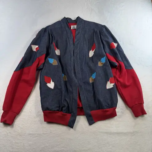 Handmade Vtg L Large Sweatshirt Jean Jacket Southwest Embroidered Denim Native