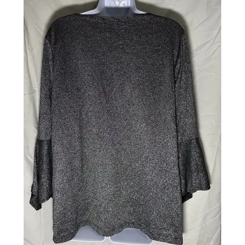 Slinky Brand Black with Gold Metallic Shimmer Flare Sleeve Top Size 1X