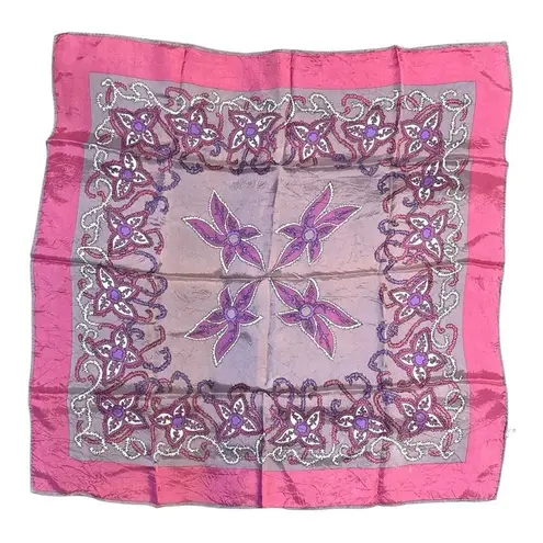 Henryson All Weather Scarf silky acetate pink violet purple white floral vintage