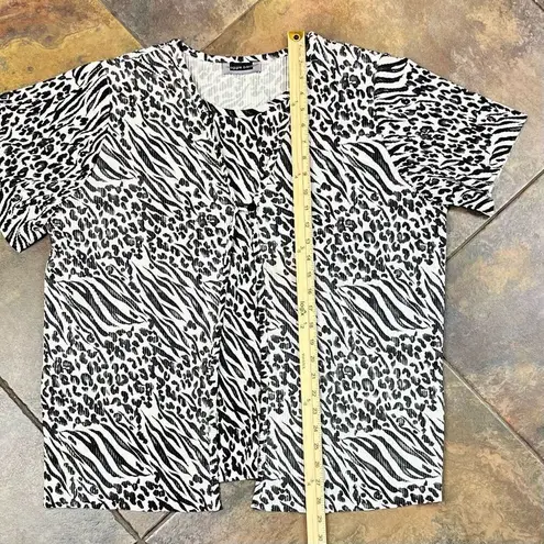 Maggie Barnes Stretch Zebra Leopard Short Sleeve Cardigan with Built in Top