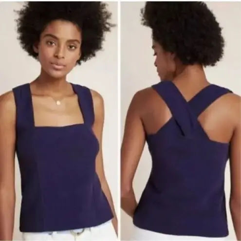 Maeve Anthropologie Stephi Cross-Back Knit Top Navy Blue SZ small