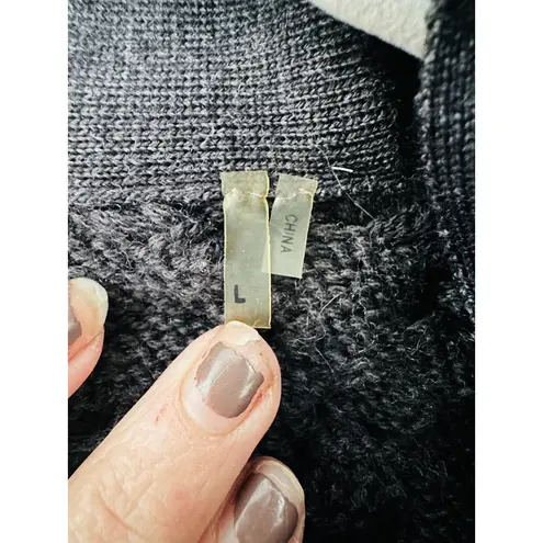 Elie Tahari Sweater Womens L Gray Long Jacket Cardigan Chunky Ruffle Collar Wool