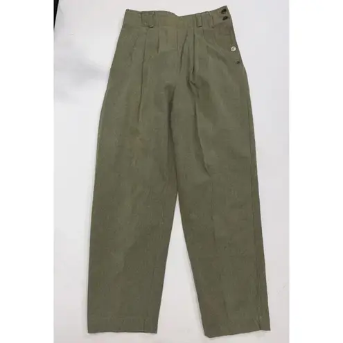 Esprit Vintage 90s Mom High Rise Y2K Pleated Linen Blend Olive Trousers Size 7/8