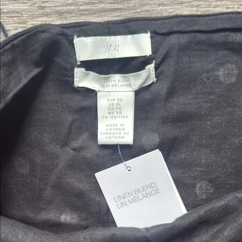 H&M  Polka Dot Spaghetti Strap Mini Dress XL Linen Blend Casual summer Dress