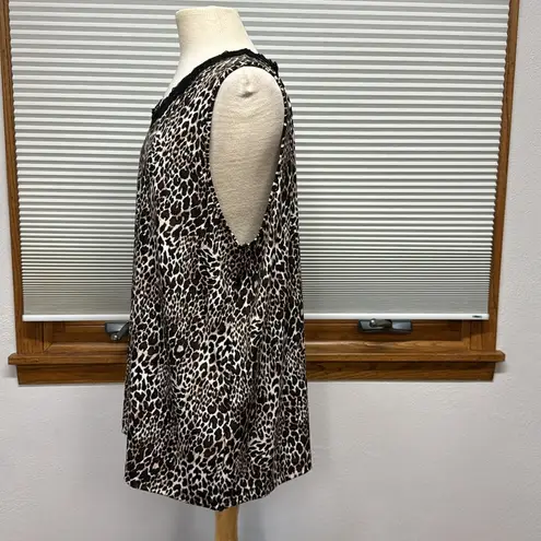 Maggie Barnes NWT Leopard Print Lace Neckline Sleeveless Top Size 1X