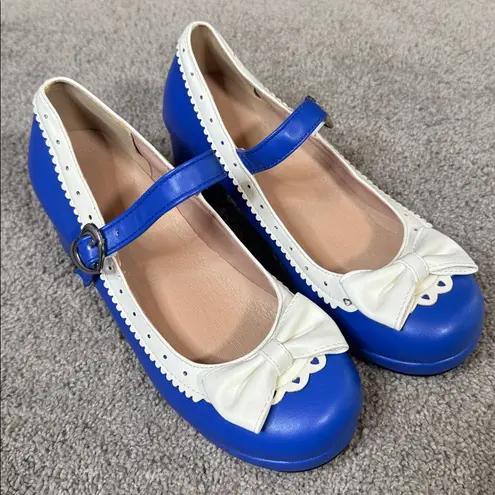 Women’s Red Chunky Heel Mary Jane Pumps Cute Bow & Hearts Round Toe Size 7 NEW Blue