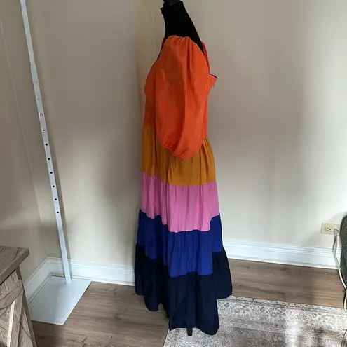 Farm Rio for Anthropologie Tiered Colorblocked Maxi Dress Small