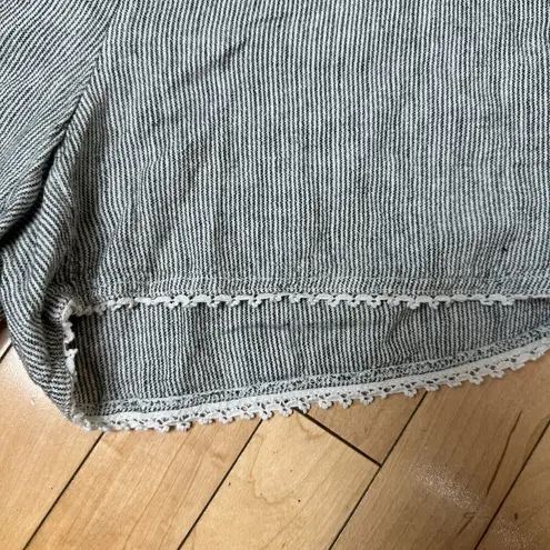 Caslon NORDSTROM Linen Blend Pinstripes Lace Trim Drawstring Shorts Size Medium