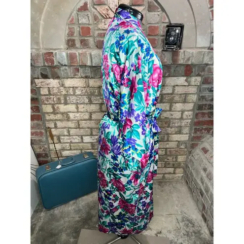 Adonna robe satin floral purple teal pink