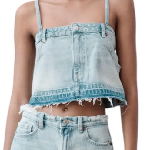 ZARA  TRF DENIM SKIRT EFFECT CROP JEAN TOP Sz M