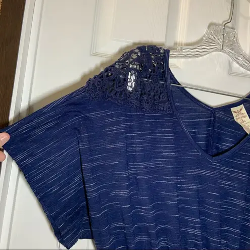 Faded Glory  Navy Print V Neck Short Sleeve Aline Top 1X