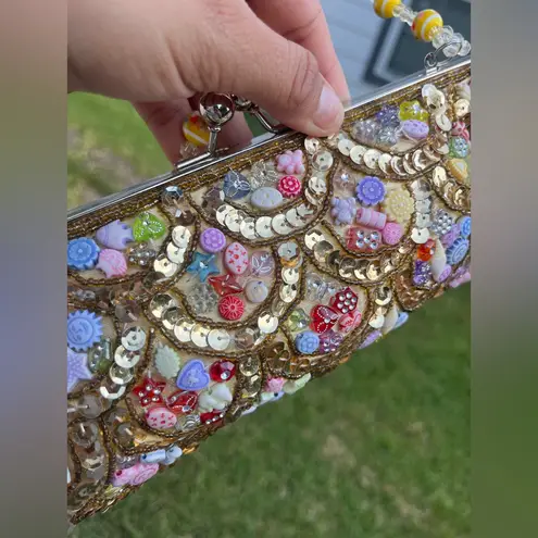 Beaded Gold Clutch with Multicolor Accents