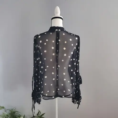 Tops Black & White Polka Dot Sheer Mock Turtleneck Top 4