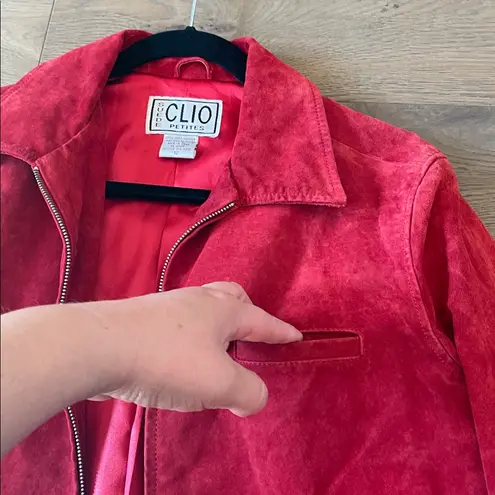 Clio Petites Cherry Red Suede Leather Jacket Size 12