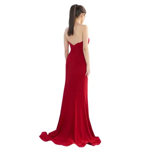 Mac Duggal Bustier Gown Women's 8 Red Strapless Sweetheart Maxi Pooled Train