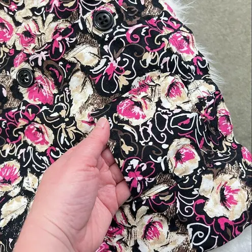 Christopher & Banks Floral button up Blouse Short Jacket gingham trim Large READ
