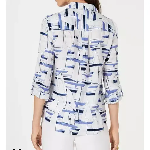 Charter Club  Button Up Shirt Linen Cotton White Sailboats Nautical Size XL