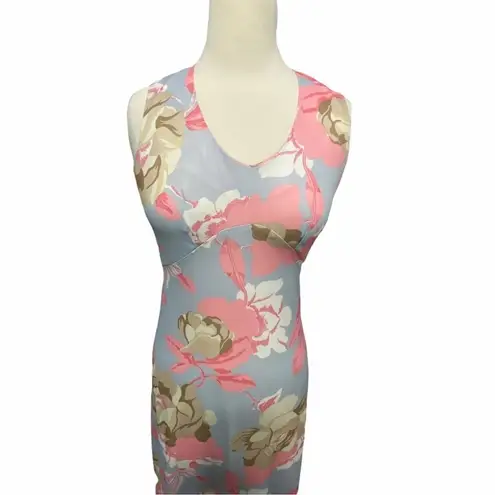 None Floral Maxi Dress Empire Waist Sleeveless V-Neck Pink Blue Cream Size Small
