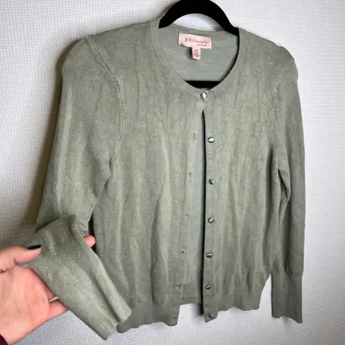 Philosophy Cardigan Womens Medium Sage Green Button Front Knit Sweater