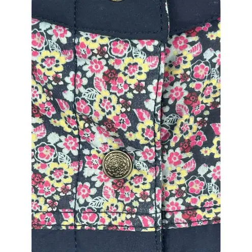 Denim & Company M Quilted Blue Floral Print Puffy Vest Pocketed Snap Button Size M