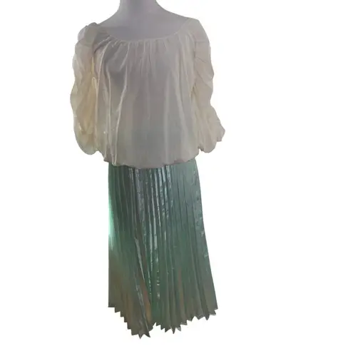 Charlie Holiday Mint Green Pleated Skirt XS Satin Look Midi Party Formal Size 2