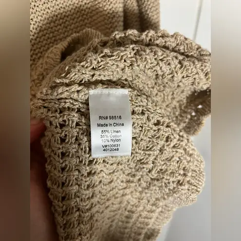 Coldwater Creek Linen Cotton Gold Crochet Knit Scalloped Pullover Sweater Sz L