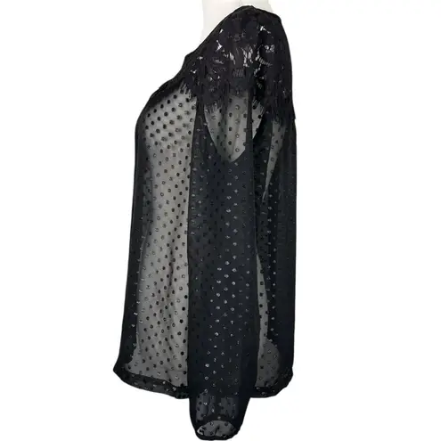Elle Sheer Lace Black Long Sleeve Blouse Women’s Size Small Polka dot