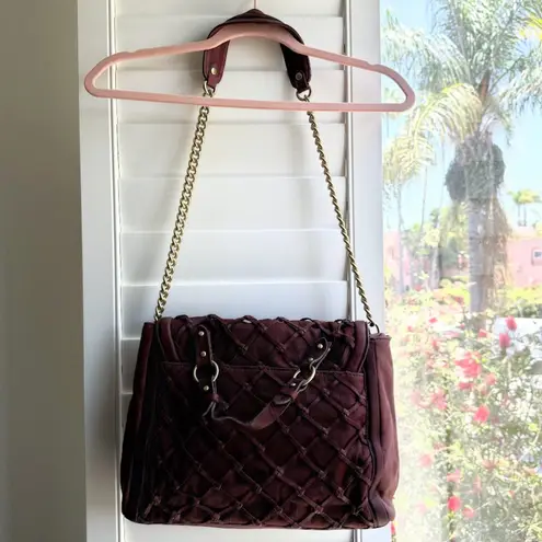 Pour La Victoire Knotted Leather Canvas Satchel Shoulder Bag in Oxblood & Gold