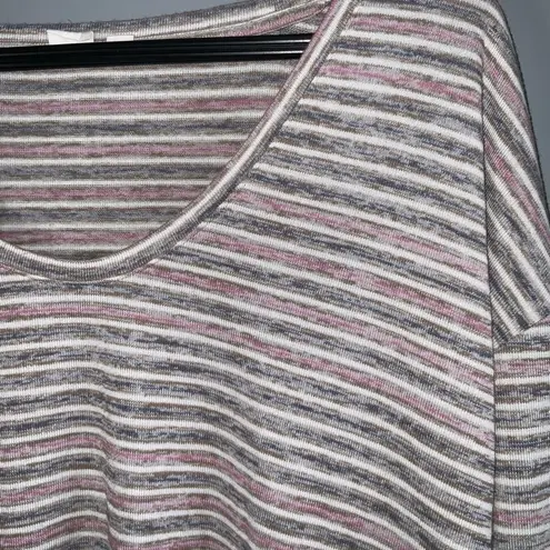 Gap  Soft Knot Pink & Gray Striped Long Sleeve Low Round Neck Top XL