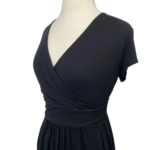 Boden Faux Wrap V Neck Mini Dress Stretchy Jersey Knit Black Womens 8 Long