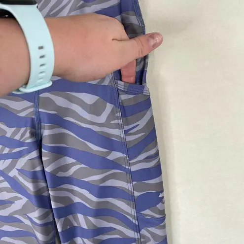 Women's Running Bare Gray Blue Zebra Print W/ Pockets Athletic Leggings