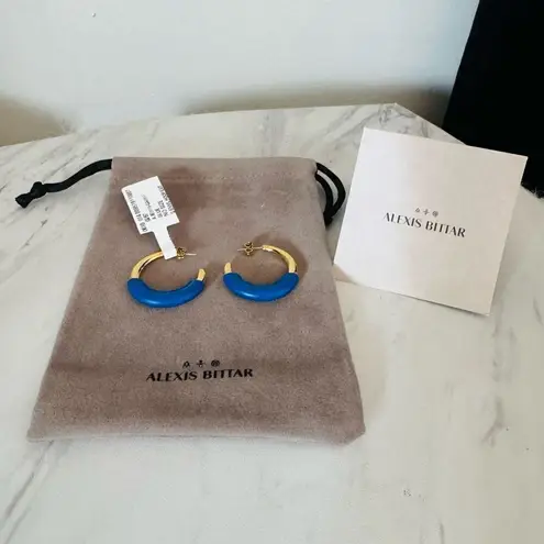 Alexis Bittar Retro Memphis 14K Yellow Goldplated Half-Hoop Earrings, Blue, NWT