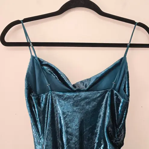 Cinq à Sept CINQ A SEPT Shiny Astrid Dress Teal Topaz Metallic Bodycon Mini Women's Size 0