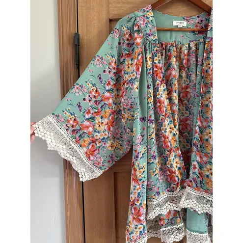 Umgee  Blue Floral Lace Open Front Kimono Women’s size Small/Medium​ - Image 2