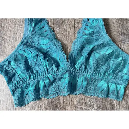 Aerie  Teal blue green Floral lace bralette bra‎ romantic sexy size L NWOT