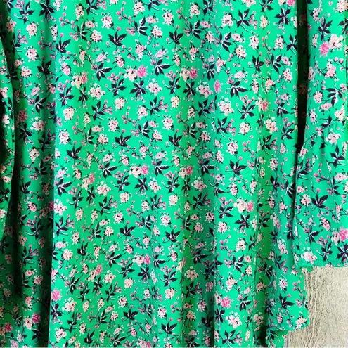 Ces Femme 2X Green Too w/Floral Print w/Keyhole Button Closure & Bell Sl…