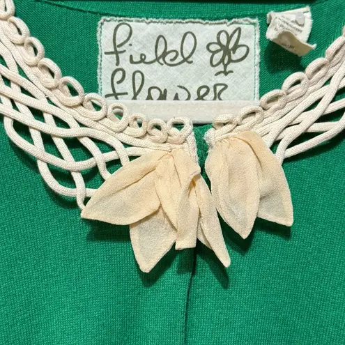 Anthropologie Field Flower Shamrock Green Cashmere/Cotton Blend Cardigan Sz S