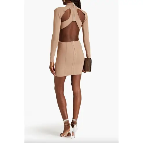 Herve Leger Ottoman Cutout Long Sleeve Minidress Fawn Womens Size Large