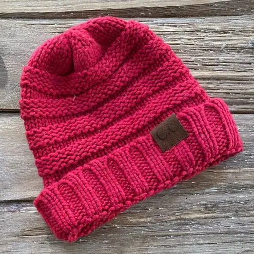 C.C Women’s OS 100% Acrylic Hot Pink Chunky Cable Knit Beanie