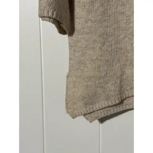 Newbury Kustom S/M Cowl Neck Tunic Sweater Oatmeal Wool Blend Ribbed Knit Slits