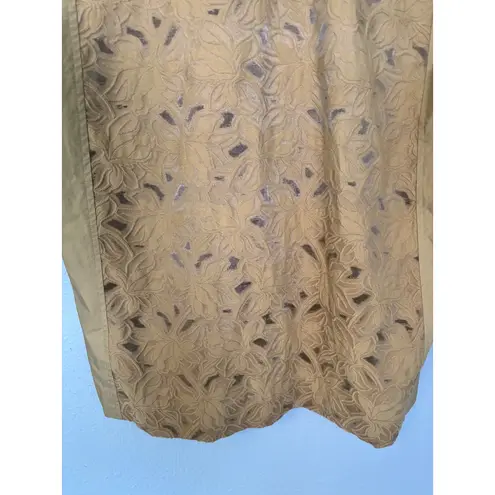 COS Women's Relaxed Fit Lace Panel Shirt Olive Green Organic Cotton Size 8