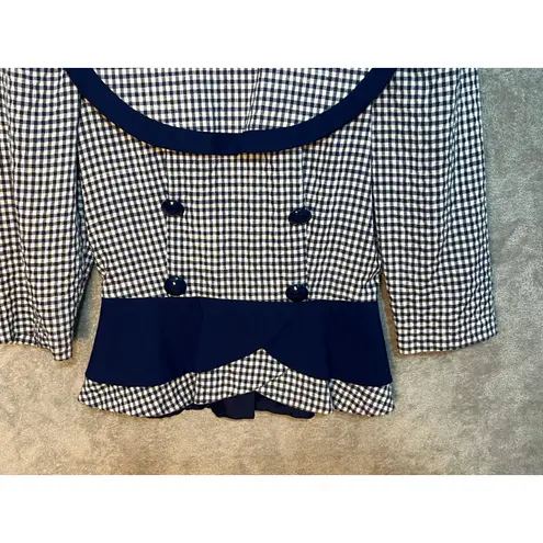 VTG Etoile Skirt Set Size 6 Navy Gingham Peplum Preppy Twee 80s 90s Heritage Blue
