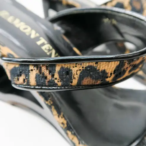 Vintage 90s Ramon Tenza Leopard Cut Out Wedge Mules Size 7.5