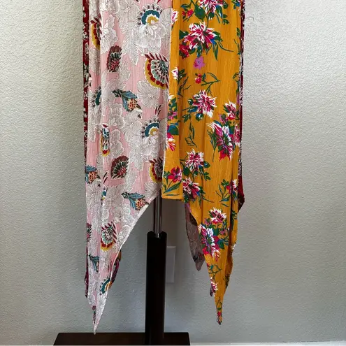 Oddi Boho Mixed Floral Button Down Handkerchief Midi Dress, Sz Small