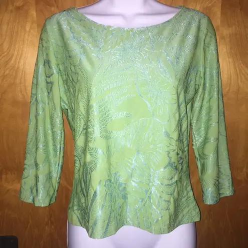 Hanky Panky Bright Green Leafy Ltd Boat Neck Shirt Size Small