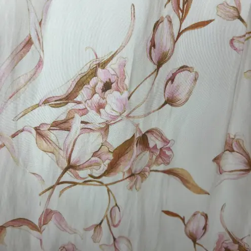 T Tahari Maxi Skirt Womens Large Cream Pink Floral A-Line Stretch Lightweight L