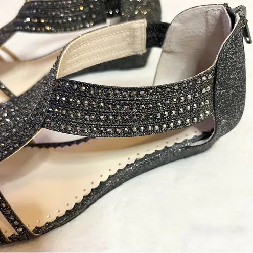 Charter Club Pewter Rhinestone Embellished Strappy Wedge Sandals Size 7.5