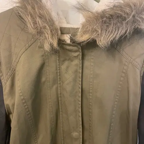 Thread and Supply  Olive Coat with Faux Leather Sleeves